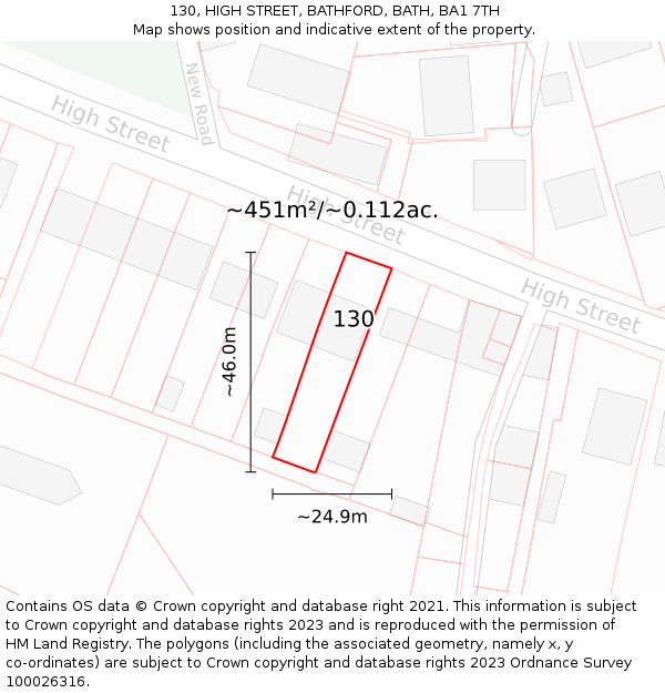 130, HIGH STREET, BATHFORD, BATH, BA1 7TH: Plot and title map