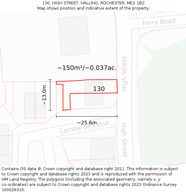 130, HIGH STREET, HALLING, ROCHESTER, ME2 1BZ: Plot and title map