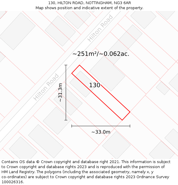 130, HILTON ROAD, NOTTINGHAM, NG3 6AR: Plot and title map