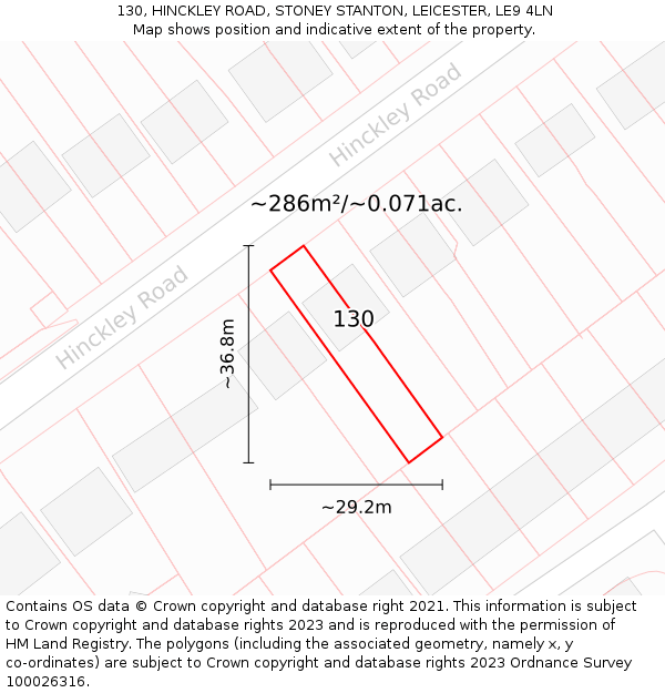 130, HINCKLEY ROAD, STONEY STANTON, LEICESTER, LE9 4LN: Plot and title map