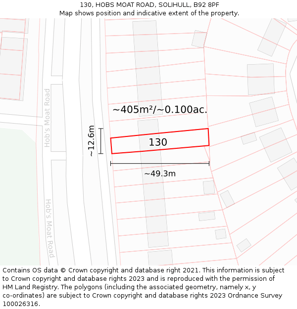 130, HOBS MOAT ROAD, SOLIHULL, B92 8PF: Plot and title map