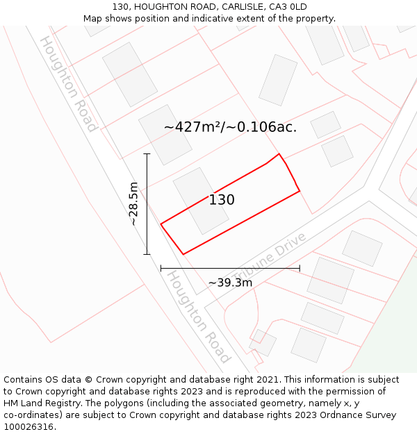 130, HOUGHTON ROAD, CARLISLE, CA3 0LD: Plot and title map