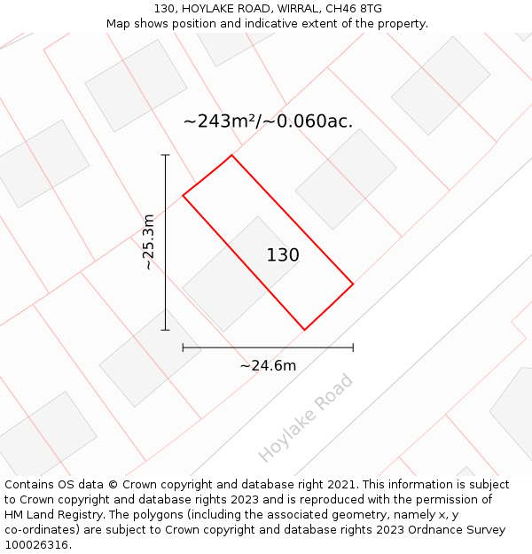 130, HOYLAKE ROAD, WIRRAL, CH46 8TG: Plot and title map