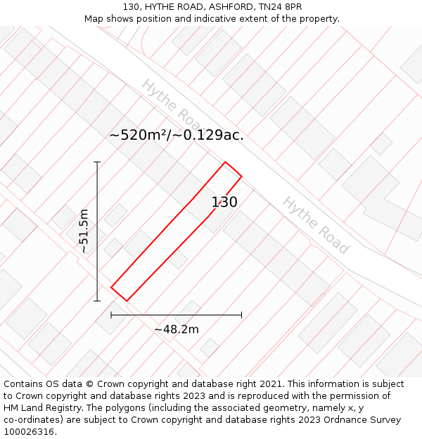 130, HYTHE ROAD, ASHFORD, TN24 8PR: Plot and title map