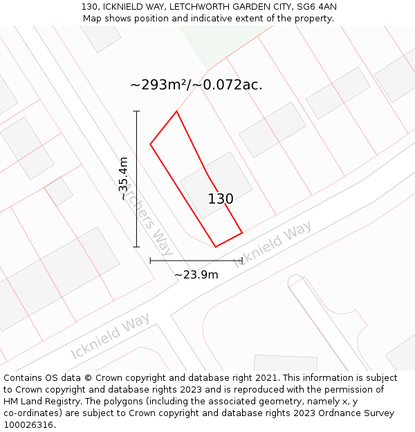 130, ICKNIELD WAY, LETCHWORTH GARDEN CITY, SG6 4AN: Plot and title map