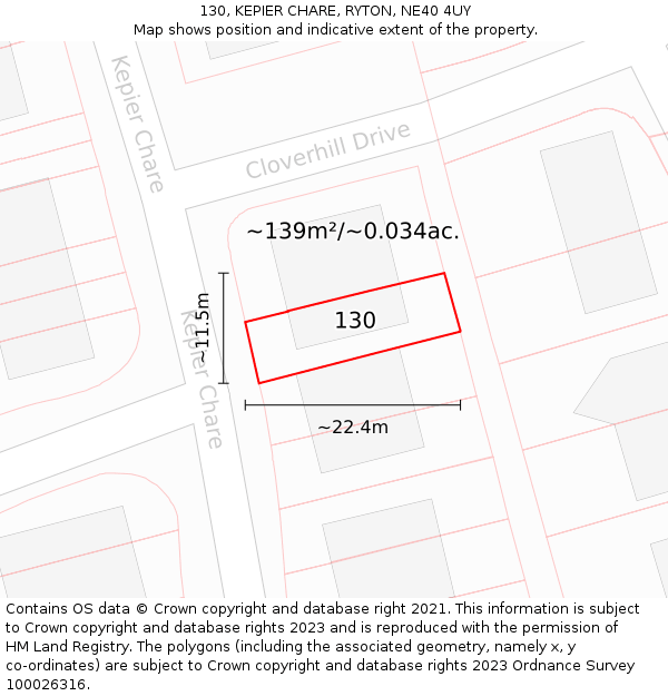 130, KEPIER CHARE, RYTON, NE40 4UY: Plot and title map