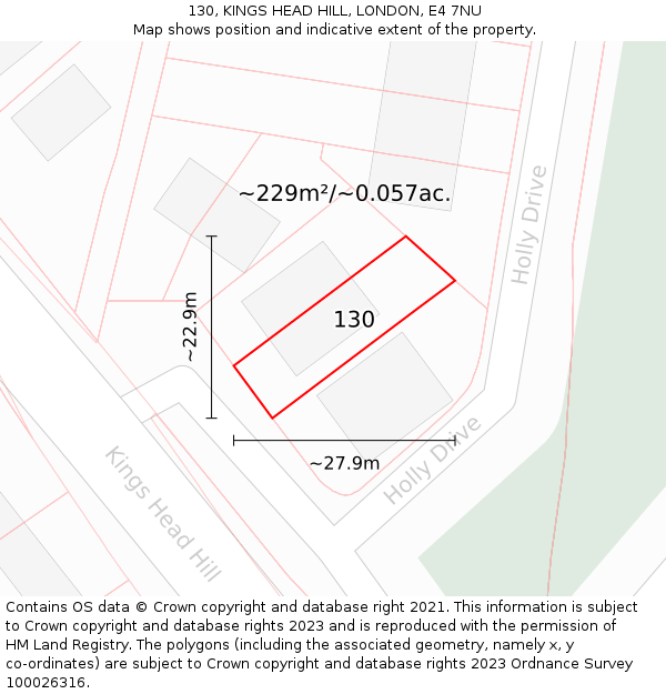 130, KINGS HEAD HILL, LONDON, E4 7NU: Plot and title map