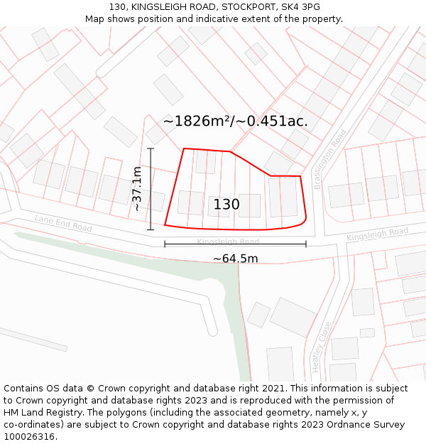 130, KINGSLEIGH ROAD, STOCKPORT, SK4 3PG: Plot and title map