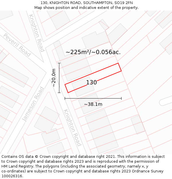 130, KNIGHTON ROAD, SOUTHAMPTON, SO19 2FN: Plot and title map