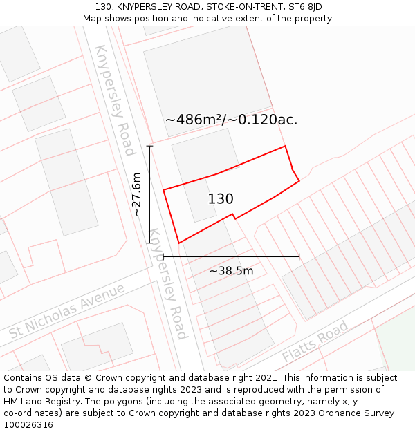 130, KNYPERSLEY ROAD, STOKE-ON-TRENT, ST6 8JD: Plot and title map