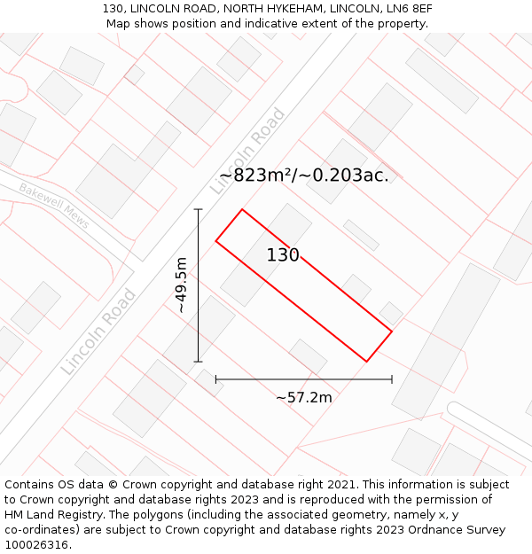 130, LINCOLN ROAD, NORTH HYKEHAM, LINCOLN, LN6 8EF: Plot and title map