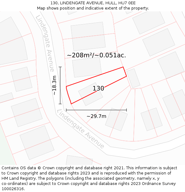 130, LINDENGATE AVENUE, HULL, HU7 0EE: Plot and title map