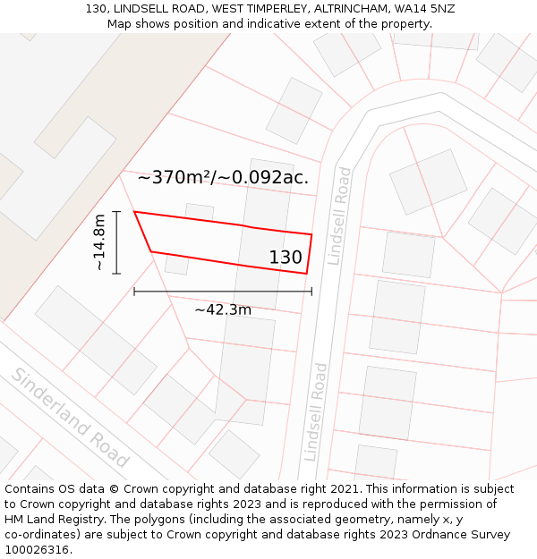 130, LINDSELL ROAD, WEST TIMPERLEY, ALTRINCHAM, WA14 5NZ: Plot and title map