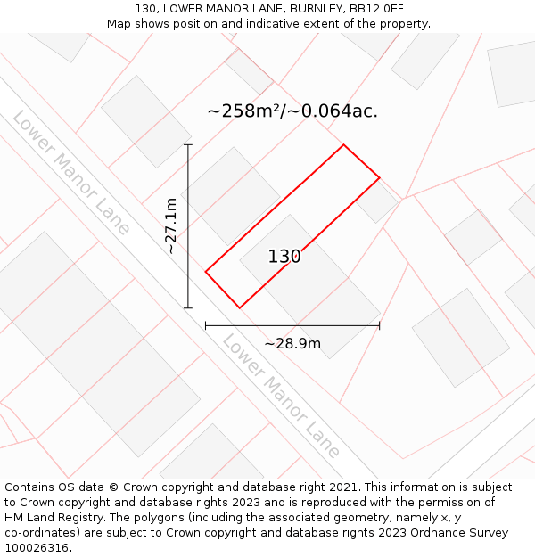 130, LOWER MANOR LANE, BURNLEY, BB12 0EF: Plot and title map