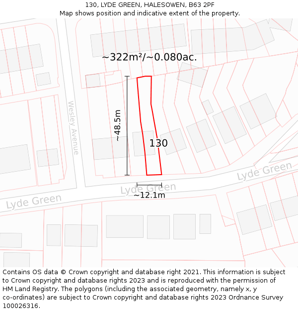 130, LYDE GREEN, HALESOWEN, B63 2PF: Plot and title map
