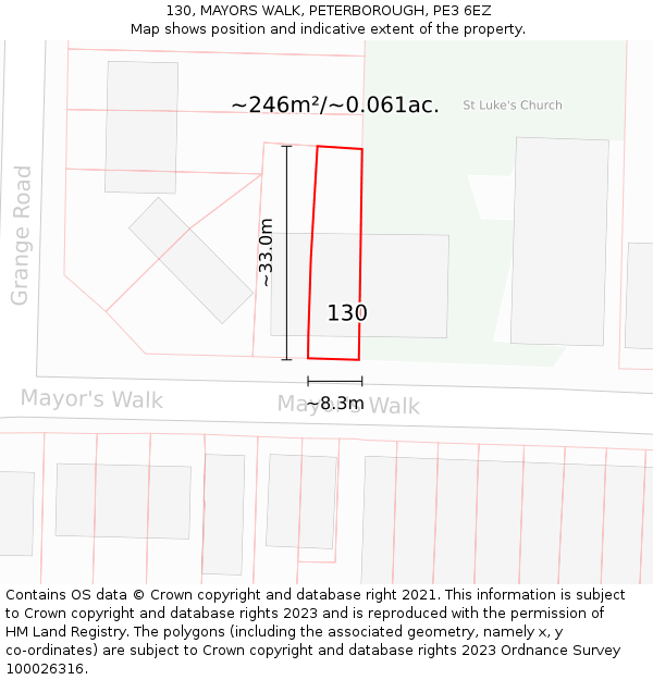 130, MAYORS WALK, PETERBOROUGH, PE3 6EZ: Plot and title map