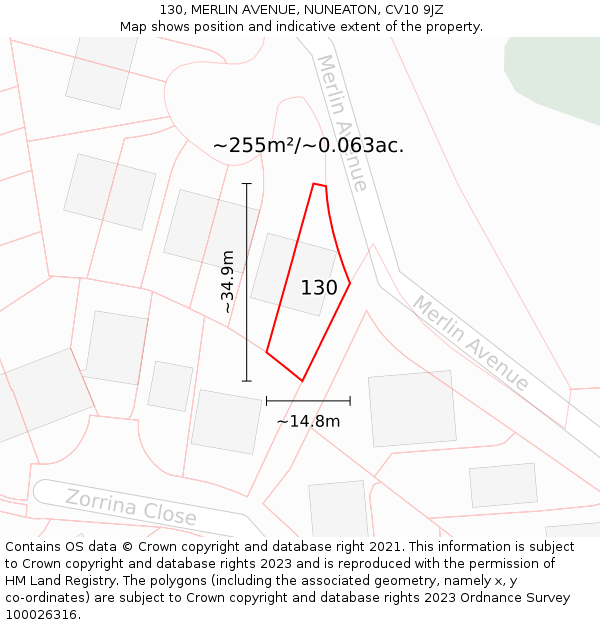 130, MERLIN AVENUE, NUNEATON, CV10 9JZ: Plot and title map