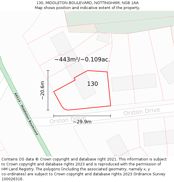 130, MIDDLETON BOULEVARD, NOTTINGHAM, NG8 1AA: Plot and title map