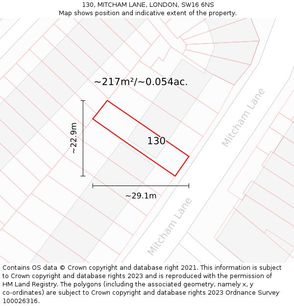 130, MITCHAM LANE, LONDON, SW16 6NS: Plot and title map