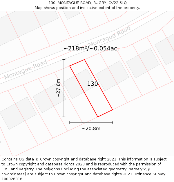 130, MONTAGUE ROAD, RUGBY, CV22 6LQ: Plot and title map