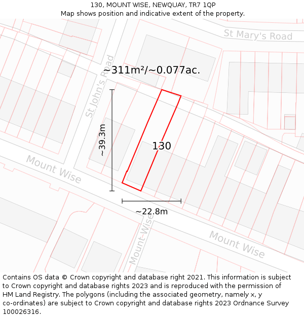 130, MOUNT WISE, NEWQUAY, TR7 1QP: Plot and title map