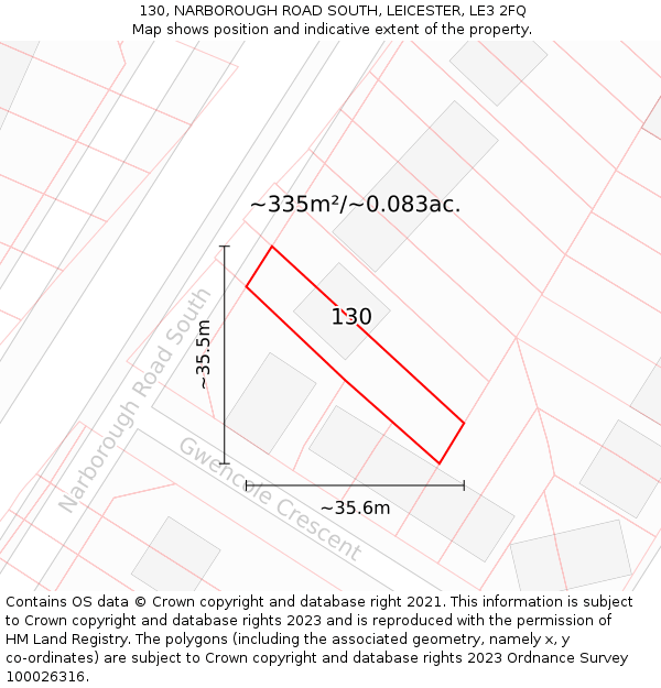 130, NARBOROUGH ROAD SOUTH, LEICESTER, LE3 2FQ: Plot and title map