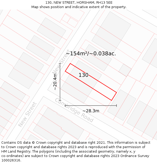 130, NEW STREET, HORSHAM, RH13 5EE: Plot and title map