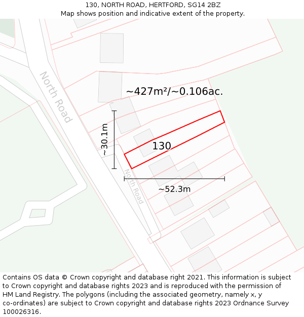 130, NORTH ROAD, HERTFORD, SG14 2BZ: Plot and title map