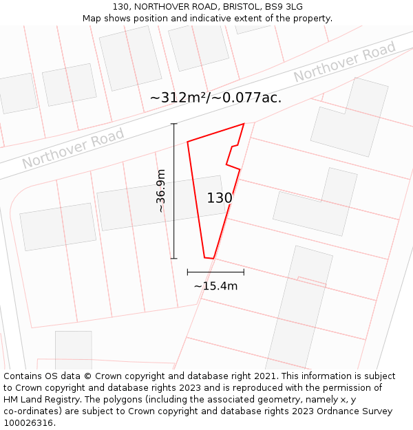 130, NORTHOVER ROAD, BRISTOL, BS9 3LG: Plot and title map