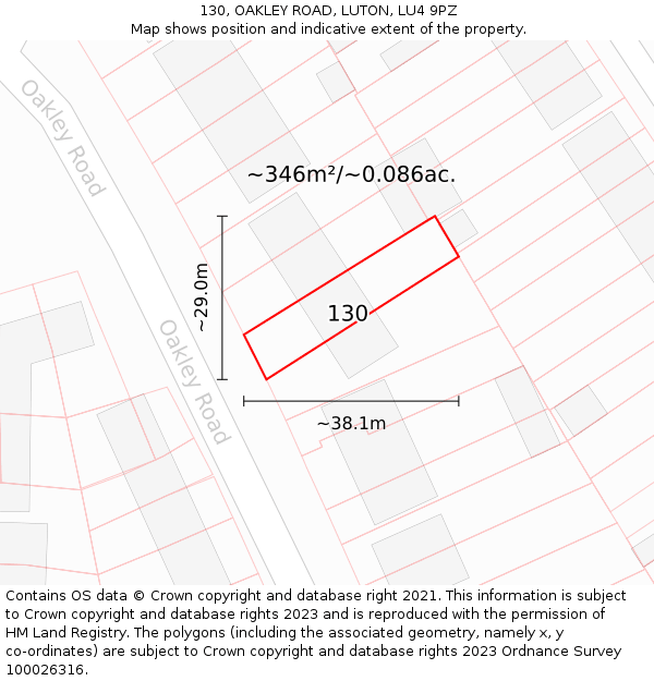 130, OAKLEY ROAD, LUTON, LU4 9PZ: Plot and title map