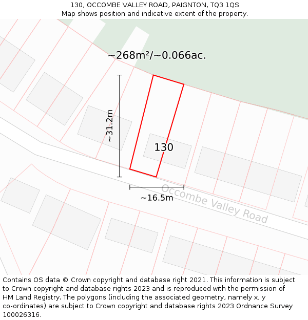 130, OCCOMBE VALLEY ROAD, PAIGNTON, TQ3 1QS: Plot and title map