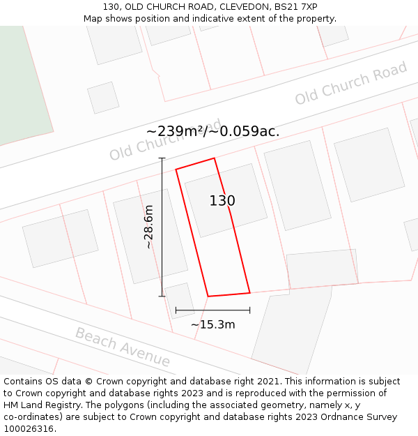 130, OLD CHURCH ROAD, CLEVEDON, BS21 7XP: Plot and title map