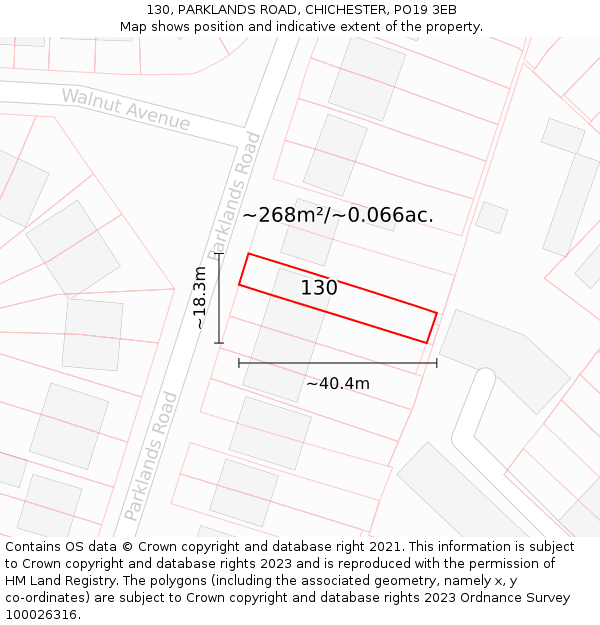 130, PARKLANDS ROAD, CHICHESTER, PO19 3EB: Plot and title map