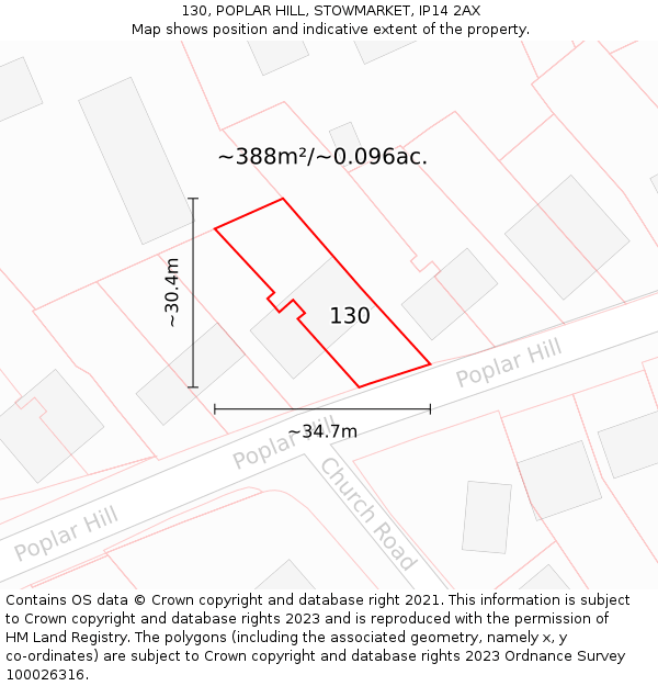 130, POPLAR HILL, STOWMARKET, IP14 2AX: Plot and title map