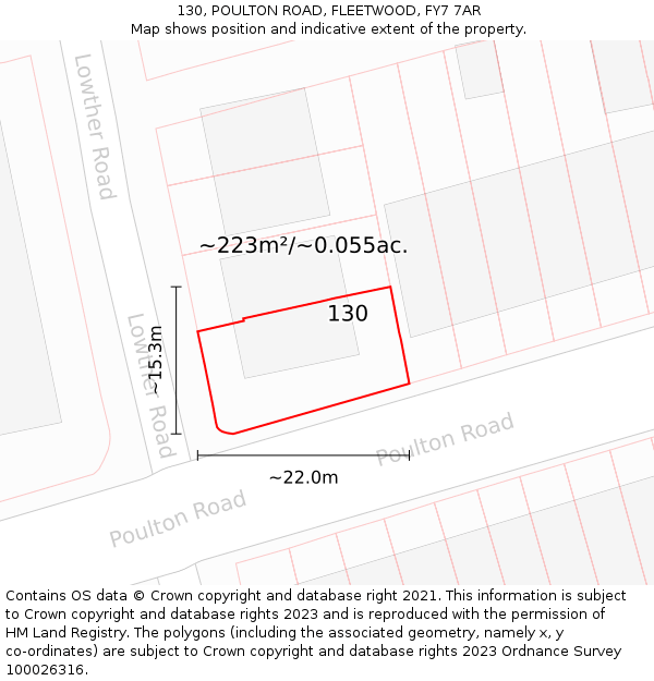 130, POULTON ROAD, FLEETWOOD, FY7 7AR: Plot and title map