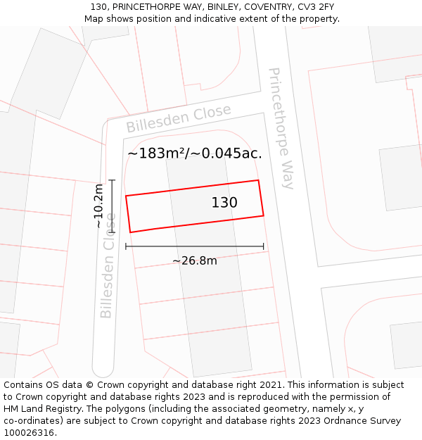 130, PRINCETHORPE WAY, BINLEY, COVENTRY, CV3 2FY: Plot and title map