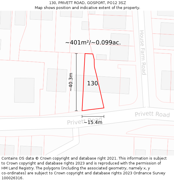 130, PRIVETT ROAD, GOSPORT, PO12 3SZ: Plot and title map