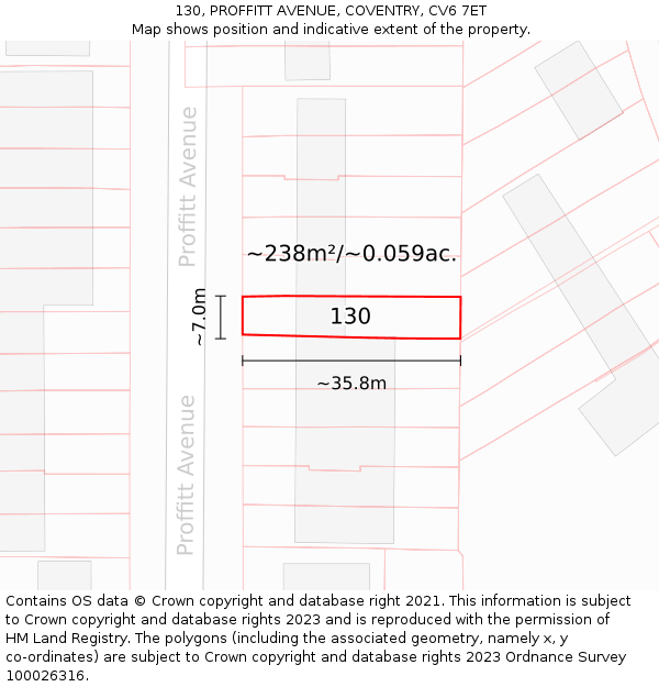 130, PROFFITT AVENUE, COVENTRY, CV6 7ET: Plot and title map