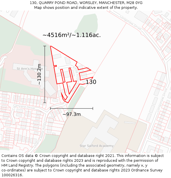 130, QUARRY POND ROAD, WORSLEY, MANCHESTER, M28 0YG: Plot and title map