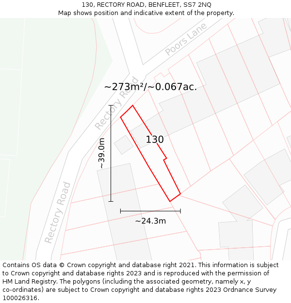130, RECTORY ROAD, BENFLEET, SS7 2NQ: Plot and title map
