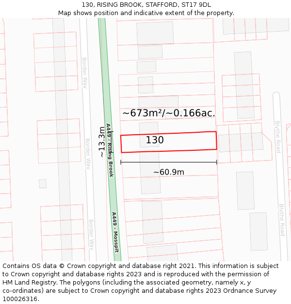 130, RISING BROOK, STAFFORD, ST17 9DL: Plot and title map