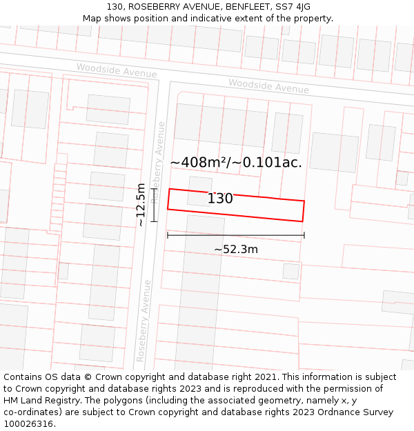 130, ROSEBERRY AVENUE, BENFLEET, SS7 4JG: Plot and title map