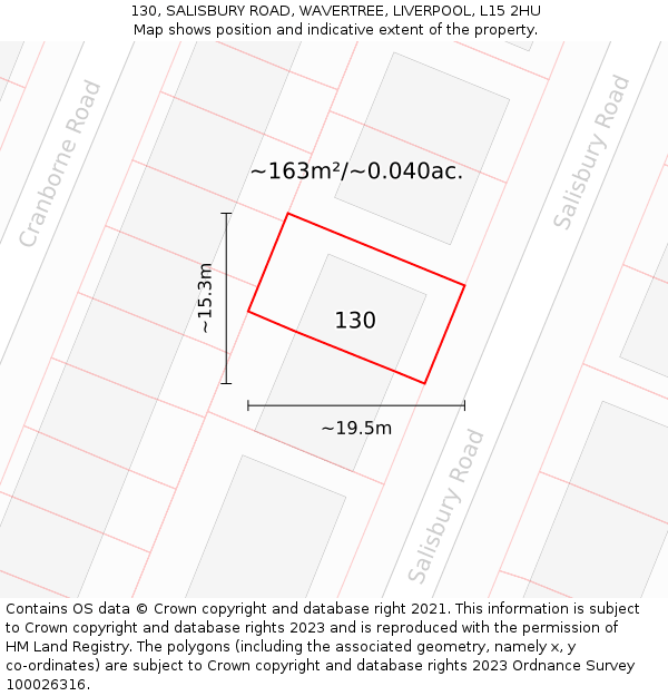 130, SALISBURY ROAD, WAVERTREE, LIVERPOOL, L15 2HU: Plot and title map