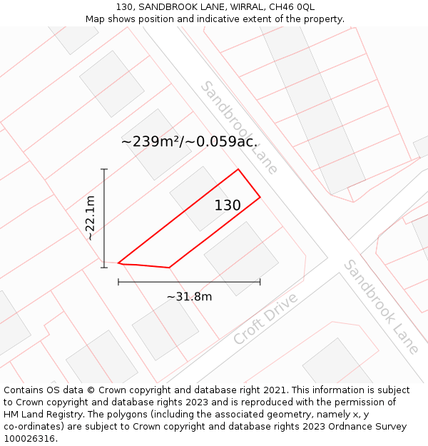 130, SANDBROOK LANE, WIRRAL, CH46 0QL: Plot and title map