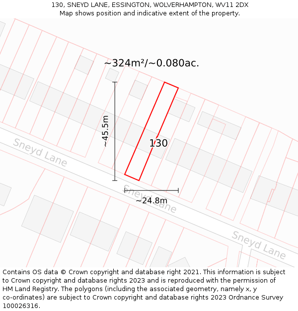 130, SNEYD LANE, ESSINGTON, WOLVERHAMPTON, WV11 2DX: Plot and title map