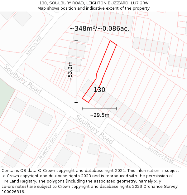 130, SOULBURY ROAD, LEIGHTON BUZZARD, LU7 2RW: Plot and title map