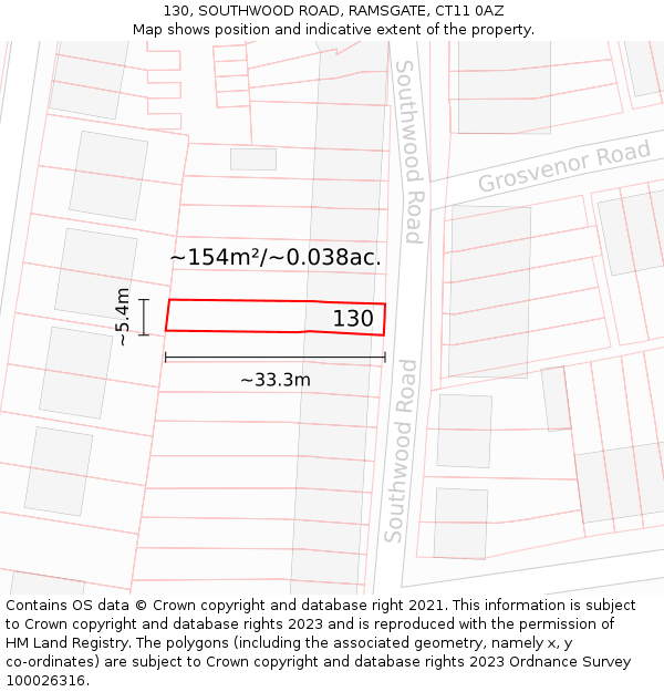 130, SOUTHWOOD ROAD, RAMSGATE, CT11 0AZ: Plot and title map