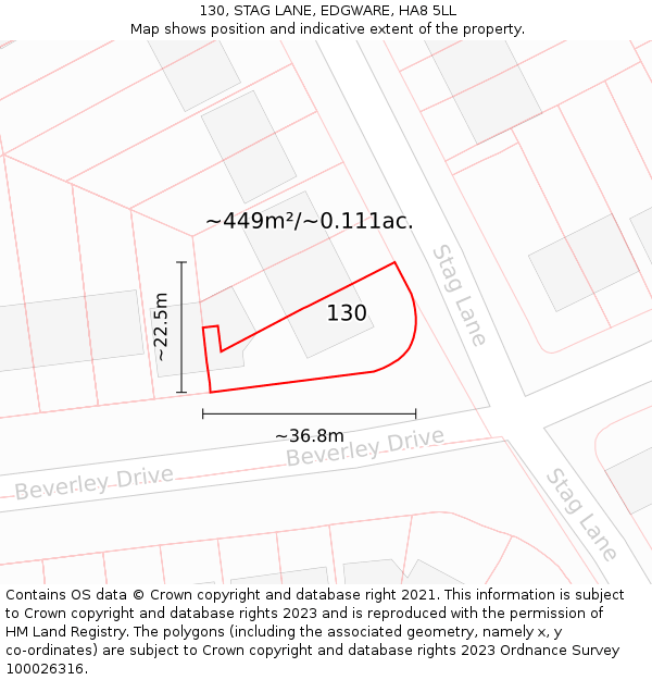 130, STAG LANE, EDGWARE, HA8 5LL: Plot and title map