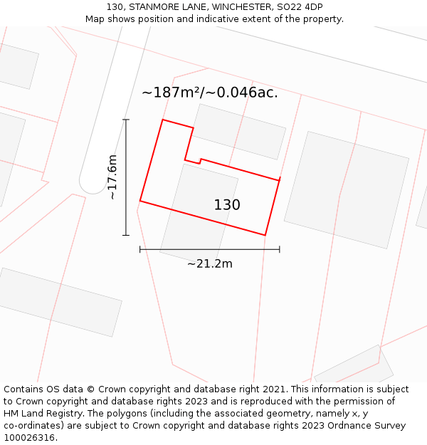 130, STANMORE LANE, WINCHESTER, SO22 4DP: Plot and title map