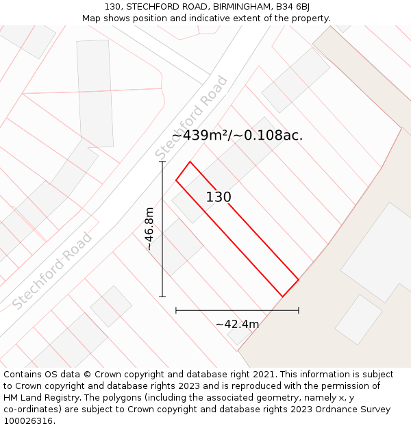 130, STECHFORD ROAD, BIRMINGHAM, B34 6BJ: Plot and title map